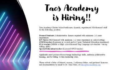 Taos Academy is Hiring!!